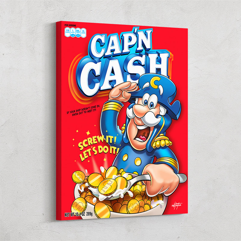 Motivational canvas art of cereal box with Captain Crunch