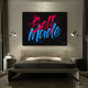 Motivational canvas art with words "self made" for bedroom.