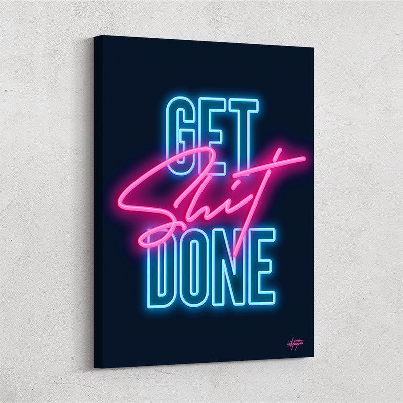 Motivational canvas wall art print Get It Done in neon