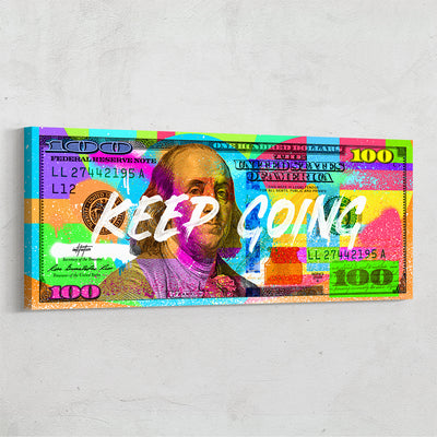 Motivational wall art colorful 100 dollar Benjamin Franklin bill designed by Inktuitive