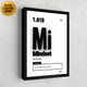 Motivational wall art of word 'Mindset' displayed like elements of the periodic table with a black modern floating frame
