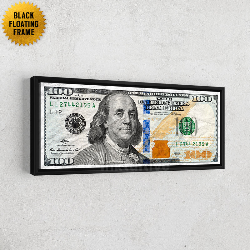 Motivational wall art of Money 100 dollar bill by Inktuitive