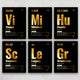 Motivational wall art, periodic table art set in gold