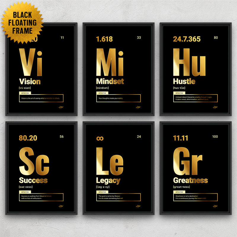 motivational wall art periodic table framed canvas gold set