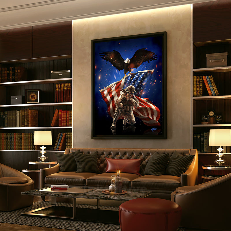 patriot military art in living room
