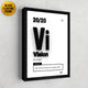 Motivational wall art using the word 'Vision' in a periodic table style and black floating modern frame