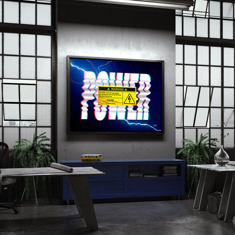 Power warning canvas art for office warehouse.