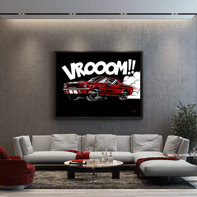 Red mustang wall art for living room.