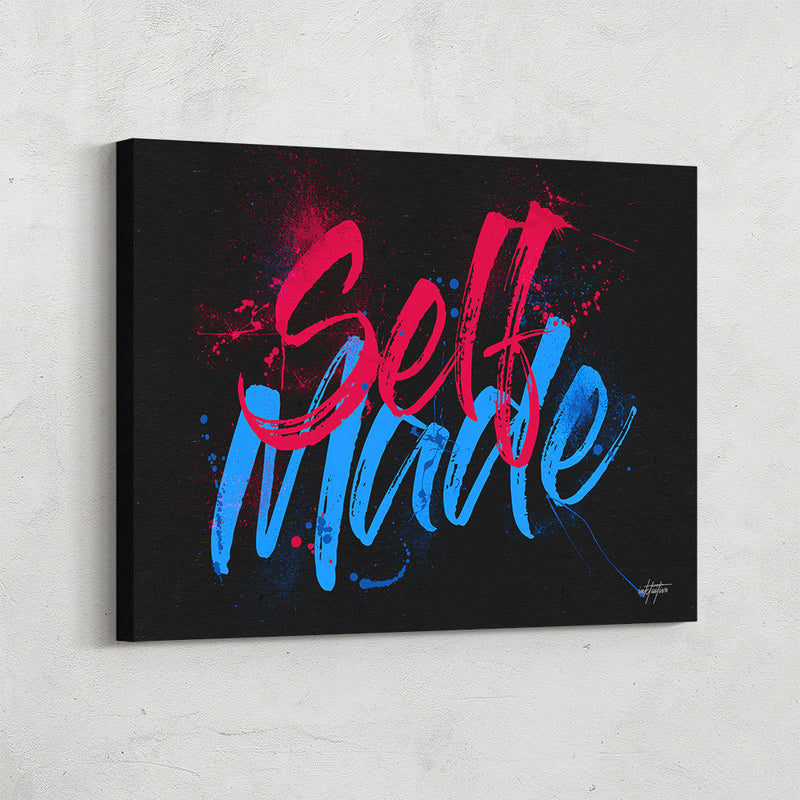 "Self Made" colorful graffiti motivational canvas art.