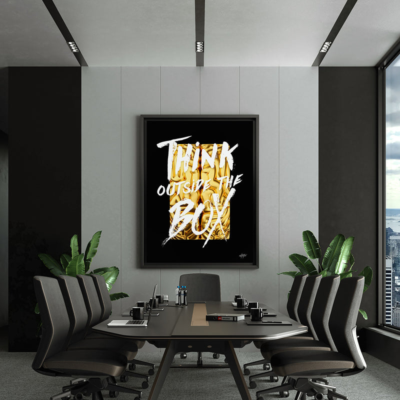 "Think Outside The Box" motivational wall art for office board room.