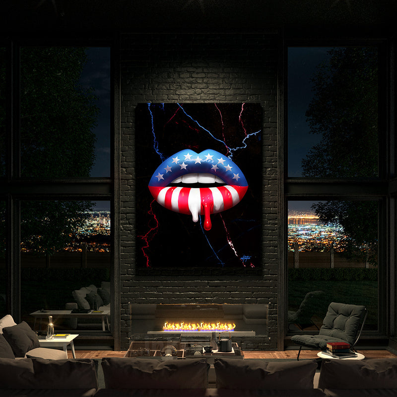 wall art print of american flag lip art