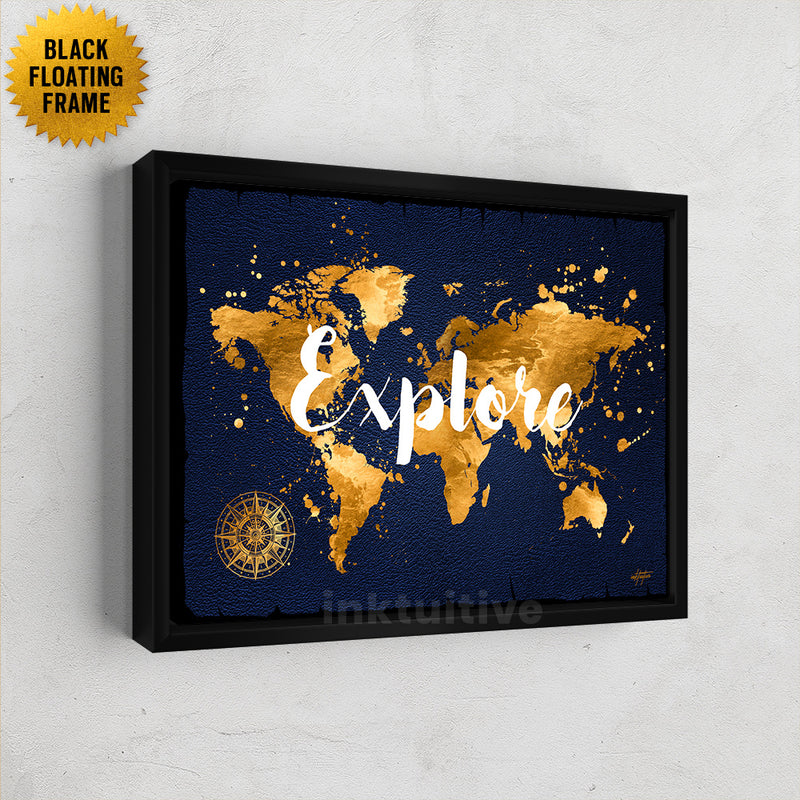 World map framed wall decor.