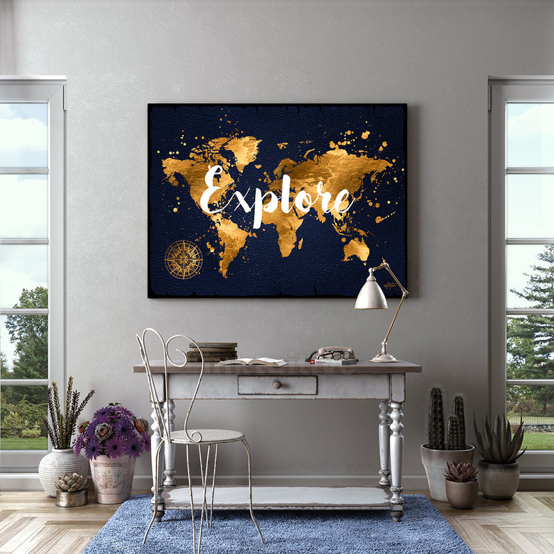 World map wall decor for office.